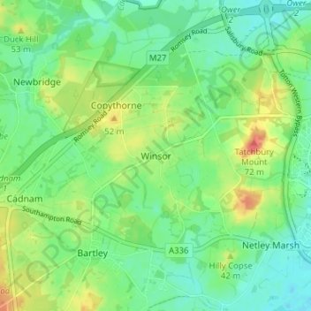 Mapa topográfico Winsor, altitud, relieve