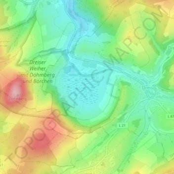 Mapa topográfico Dreiser Weiher, altitud, relieve