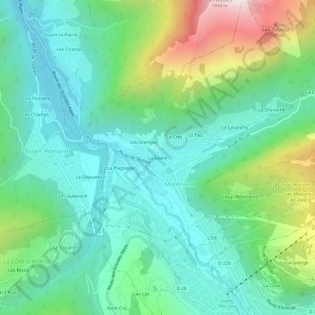 Mapa topográfico La Glière, altitud, relieve