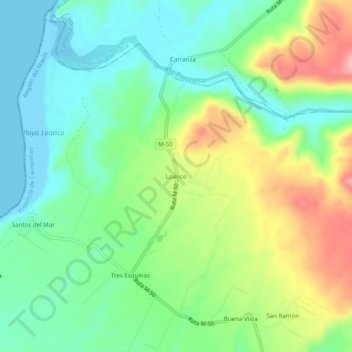 Mapa topográfico Loanco, altitud, relieve