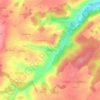 Mapa topográfico Les Vinées, altitud, relieve