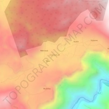 Mapa topográfico Zatrijebač, altitud, relieve