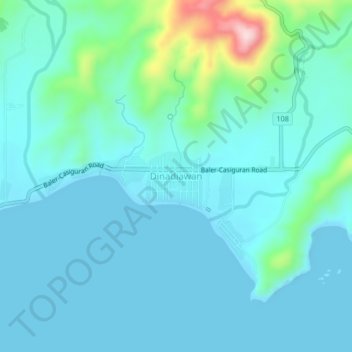 Mapa topográfico Dinadiawan, altitud, relieve