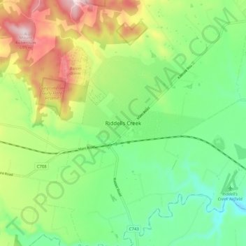 Mapa topográfico Riddells Creek, altitud, relieve