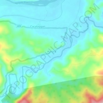 Mapa topográfico Aurora, altitud, relieve