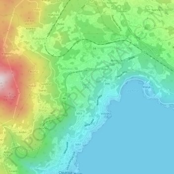Mapa topográfico Pobri, altitud, relieve