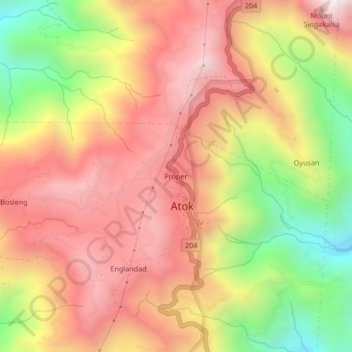 Mapa topográfico Proper, altitud, relieve