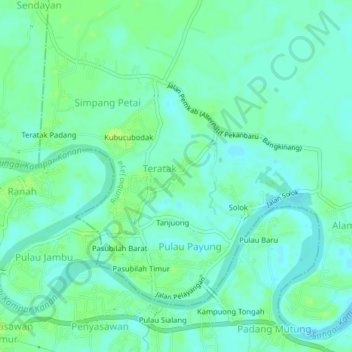 Mapa topográfico Sumpadang, altitud, relieve