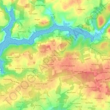 Mapa topográfico Lan Kersaux, altitud, relieve