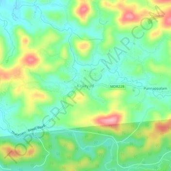 Mapa topográfico Kolayad, altitud, relieve