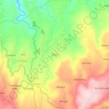 Mapa topográfico Timas, altitud, relieve