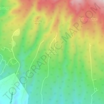 Mapa topográfico Langko, altitud, relieve