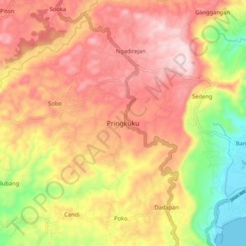 Mapa topográfico Pringkuku, altitud, relieve
