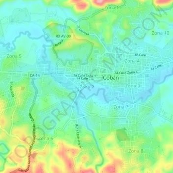Mapa topográfico Zona 2, altitud, relieve