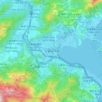 Mapa topográfico Tai Po, altitud, relieve