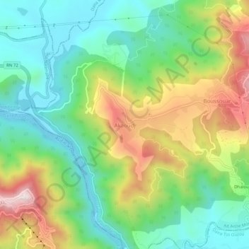 Mapa topográfico Akaoudj, altitud, relieve