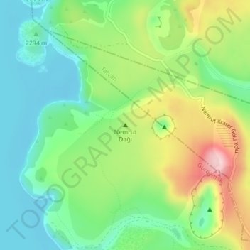 Mapa topográfico Nemrut Dağı, altitud, relieve