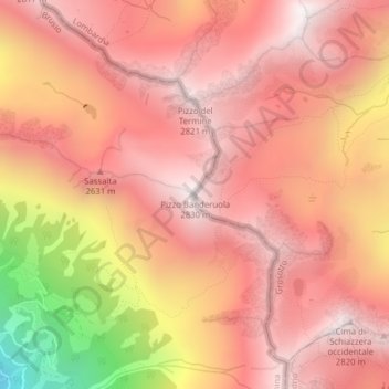 Mapa topográfico Pizzo Banderuola, altitud, relieve