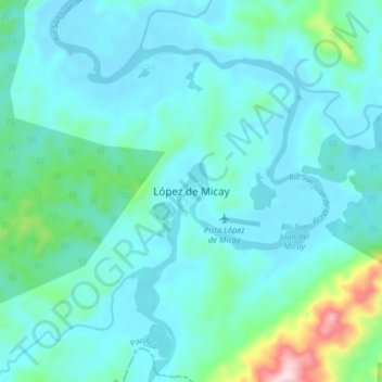Mapa topográfico López de Micay, altitud, relieve