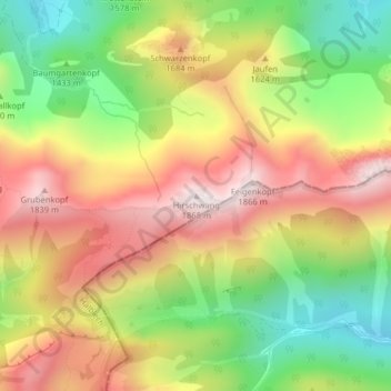 Mapa topográfico Hirschwang, altitud, relieve