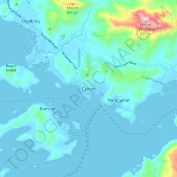 Mapa topográfico Coron, altitud, relieve
