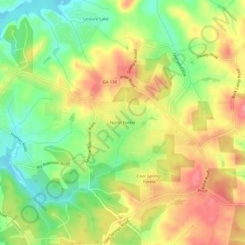 Mapa topográfico North Forest, altitud, relieve