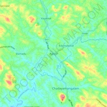 Mapa topográfico Ayoor, altitud, relieve