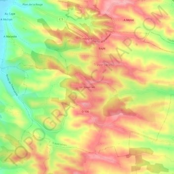 Mapa topográfico Le Touarnet, altitud, relieve