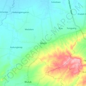 Mapa topográfico Modo, altitud, relieve
