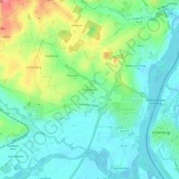 Mapa topográfico Pumstetten, altitud, relieve