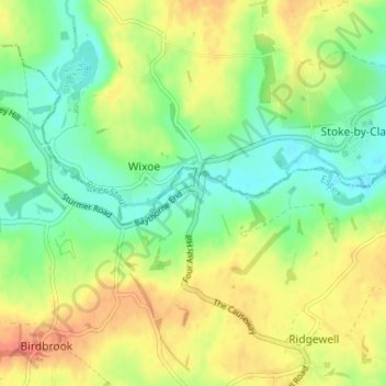 Mapa topográfico Baythorne End, altitud, relieve