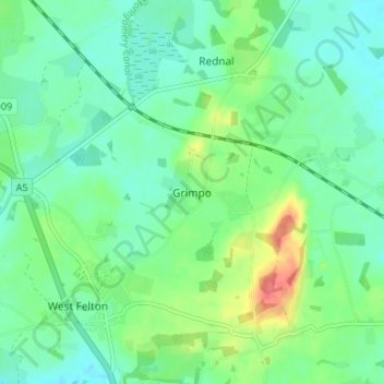 Mapa topográfico Grimpo, altitud, relieve