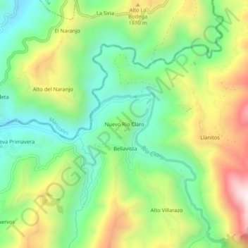 Mapa topográfico Nuevo Río Claro, altitud, relieve