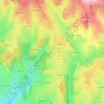 Mapa topográfico Le Frein, altitud, relieve