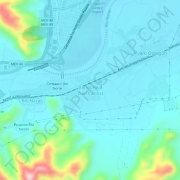 Mapa topográfico Carlos Real (San Carlos), altitud, relieve