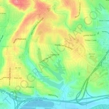 Mapa topográfico Lakewood, altitud, relieve