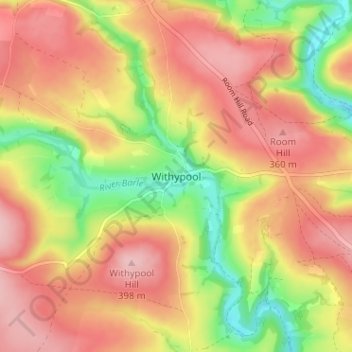 Mapa topográfico Withypool, altitud, relieve