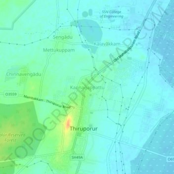 Mapa topográfico Kannagappattu, altitud, relieve