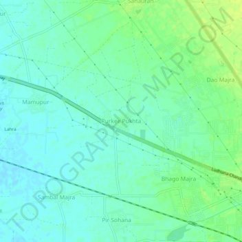 Mapa topográfico Rurkee Pukhta, altitud, relieve