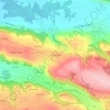 Mapa topográfico Bonne-Gagne, altitud, relieve