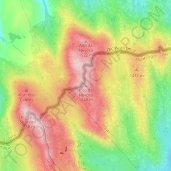 Mapa topográfico Pico da Nevosa, altitud, relieve