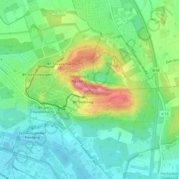 Mapa topográfico Piesberg, altitud, relieve