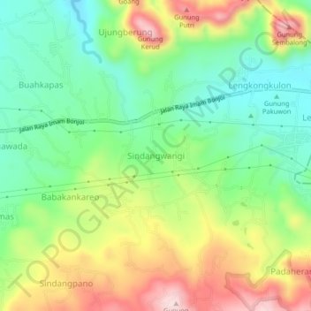 Mapa topográfico Sindangwangi, altitud, relieve