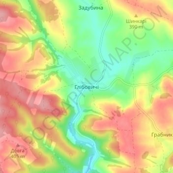 Mapa topográfico Hlibovychi, altitud, relieve