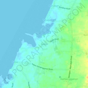 Mapa topográfico Kodia, altitud, relieve