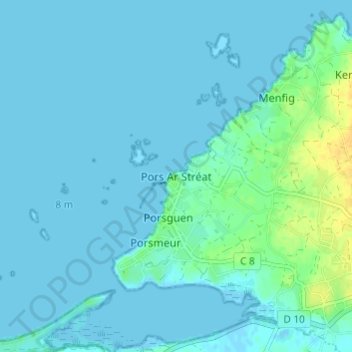 Mapa topográfico Pors Ar Stréat, altitud, relieve