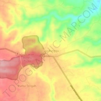 Mapa topográfico Tiga Runggu, altitud, relieve