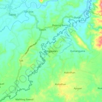 Mapa topográfico Bingawan, altitud, relieve