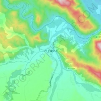 Mapa topográfico Pillcopata, altitud, relieve