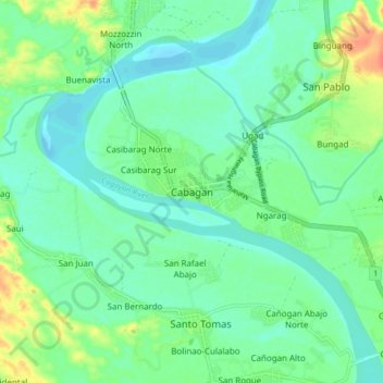 Mapa topográfico Cabagan, altitud, relieve